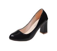Women's Pumps 2.7 Inch Solid Round Toe Chunky Block High Heel Pumps Business Work Dress Shoes Close Toe Slip on Court Shoes Working Occasion Wear Black