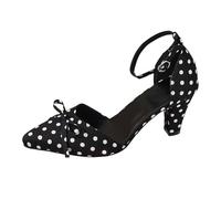 Women's Pumps in Playful Polka Dot Design - Retro Sandals with Block Heel and Ankle Strap Elegant 50s Shoes for Party & Dance, Style Q02 Black, 4.5 UK
