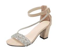 Women's Pumps, Large Size, Sequins, Rhinestones, Open Toe, Ankle Strap, Buckle, High Heel, Chic and Elegant, for Dress Shoes, Bridal Shoes, Wedge Pumps, Wedding Shoes, White, 36 EU