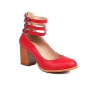 Women's Pumps Round Toe Block Heels Sandals Ankle Buckle Bottom Chunky Mary Jane Shoes omfortable Dress Party Dinner Wedding Shoes,Red,11.5 UK