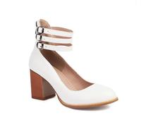 Women's Pumps Round Toe Block Heels Sandals Ankle Buckle Bottom Chunky Mary Jane Shoes omfortable Dress Party Dinner Wedding Shoes,White,12 UK