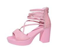 Women's Pumps Sandals Open Toe Front Strap Wide Cross Straps Multiple Around Ankle Back Upper Zipper Platform Block Heel High Dress Shoes for Evening Going Out