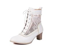 Women's Pumps, Sandals, Strappy Pumps, Latin Dance Shoes, Fashionable Ankle Boots with Mesh Pattern for, White, 8.5 UK