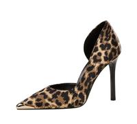Women's Pumps Stiletto High Heel Leopard Print 10.5CM Side Cut-Out Sexy (2.5) Silver