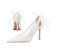 Women's Pumps Stiletto High Heel White Lace Tulle Flowers Bows Cut-Out (6.5CM,6.5)