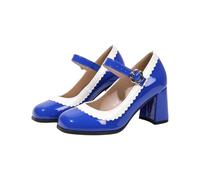 Women's Pumps, Strappy Pumps, Buckle Pumps, Sandals with Ankle Strap, Block Heel, Closed Lace, Glitter Pumps, Strappy Pumps, Women's Blue - Perfect for Weddings and Parties, blue, 10 UK