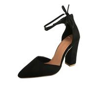 Women's Pumps with Block Heel, High Heels, Women's Suede Sandals with Heel, Non-Slip Platform Pumps, Slip On Bridal Shoes, Open Back Wedding Shoes, Waterproof Heel Shoes, Casual Summer Shoes, black, 7