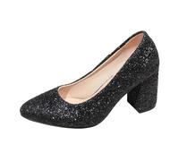 Women's Pumps with Chunky Pointed Block Heel Elegant High Heels Chunky Block Pumps Vegan Closed Lace Glitter Pump Weddings Parties Evening Wear Carnival Airy Shoes, black, 9 UK