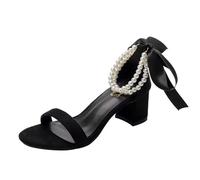 Women's Pumps with Heel, Elegant, Sandals with Block Heel, Heel Shoes, Lace Evening Shoes, Comfortable Party Sandals, Beaded Casual Sandals, Breathable Sandals, Butterfly Wedding Shoes, black, 2/2.5