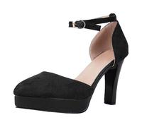 Women's Pumps with High Block Heel Party Shoes Elegant Slip On Strap High Heel Dirndl Low Shoes High Heels Wide H Wedge Pumps Comfortable Dance Shoes, black, 2 UK