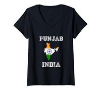 Womens Punjab India Vintage India Flag Map Design V-Neck T-Shirt