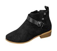 Womens Punk Ankle Boots Featuring Goth Buckle Strap & Side Zipper Suede Ladies Boots Chunky Low Heel Stylish and Comfortable Bootie Classic Winter Short Booties Adults Zip-up Boot Shoes