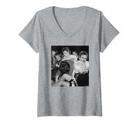 Womens Punk Crowd Rock Against Racism Music Gig by Virginia Turbett V-Neck T-Shirt