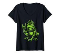 Women's Punk Frog Grunge Rebel Frog Alternative Style V-Neck T-Shirt