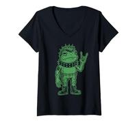 Women's Punk Frog Grunge Rebel Frog Alternative Style V-Neck T-Shirt