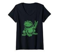 Women's Punk Frog Grunge Rebel Frog Alternative Style V-Neck T-Shirt