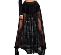Women's Punk Gothic Skirt UK Sale Clearance Ladies High Waist Maxi Skirts Vintage Medieval Dress Floral Embroidery Long Skirt Retro Steampunk Renaissance Skirts Goth Victorian Mesh Prom Party Skirt