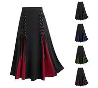 Women's Punk Retro Lace Up Patchwork High Waist Midi Gothic Pleated A-Line Gothic Clothes Steampunk Vintage Medieval Long Skirts
