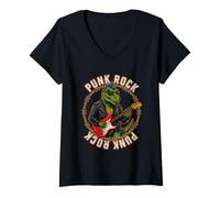 Women's Punk Rock T Rex Dinosaur Electric Guitar Rocker Concert Loud V-Neck T-Shirt