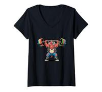 Womens Punk Triceratops Dinosaur Muscular Gym & Fitness V-Neck T-Shirt