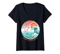 Women's Pure Aesthetic Japanese Wave Ukiyo-e Otaku Art V-Neck T-Shirt