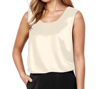 Women's Pure Colour Silk Tank Top with Crew Neck Wise Blouse Women's 44, gold, M