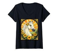 Womens Purebred Horse and Black Eyed Susan Flowers V-Neck T-Shirt