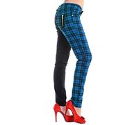 Womens Purple Banned Half Tartan Plaid Check Emo Punk Split Leg Skinny Trousers - (S/28"/UK 10)
