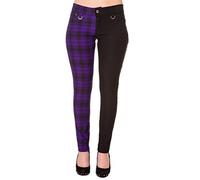 Womens Purple Banned Half Tartan Plaid Check Emo Punk Split Leg Skinny Trousers - (XL/34"/UK 16)