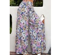 Women's Purple Base Ditsy Floral High Waist Wide Leg Trousers