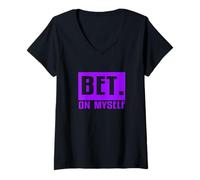 Womens Purple BET On Myself Purple Graphic V-Neck T-Shirt