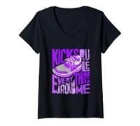 Women's Purple Color Kicks Rule Everything Around Me Purple V-Neck T-Shirt
