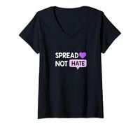 Women's Purple Color Love Not Hate Purple Graphic V-Neck T-Shirt