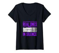 Women's Purple Color Real Ones Move in Silence Purple Graphic V-Neck T-Shirt