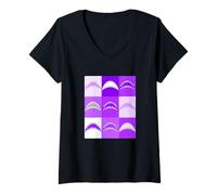 Women's Purple Color Shark Bite Grid Purple Graphic V-Neck T-Shirt