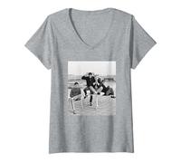 Womens Purple Hearts Mod Rock Band 1980 by Virginia Turbett V-Neck T-Shirt