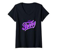 Womens Purple I Ain't Sorry Purple Graphic V-Neck T-Shirt