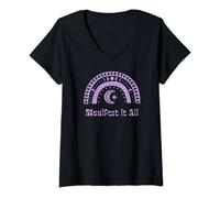Womens Purple Manifest It All Manifestation Moon Law of Attraction V-Neck T-Shirt