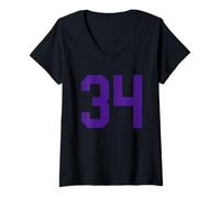 Women's Purple Number 34 Jersey Player Uniform #34 V-Neck T-Shirt