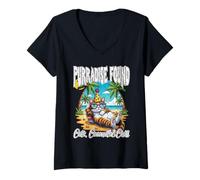 Womens PURRADISE Found Cats, Coconuts and CHILL Beach Holiday V-Neck T-Shirt