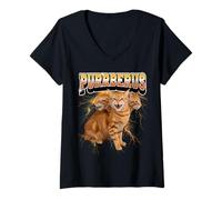 Womens Purrberus 3-Headed Orange Cat Guarding The Underworld V-Neck T-Shirt