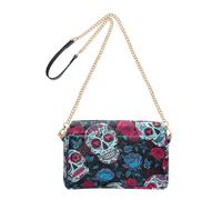 Womens Purse Cross Body Bags Cell Phone Purse Bag Chain Strap PU Leather Shoulder Bag Sugar Skulls Red Blue Roses Dark