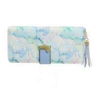 Women's Purse Faux Leather RFID Large Purse Floral Wallet with 12 Card Slots and Coin Compartment Turquoise