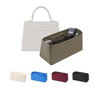 Women's Purse Organizer Insert - Satin & Lightweight Fabric with Inside Pockets, Portable for Commute, Travel, Shopping, and Evening, Multicolor Options, Fits for Kelly 32(Etoupe grey, KL32 Retourné)