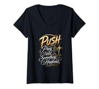 Women's Push Pray Until Something Happens Praying Hands V-Neck T-Shirt