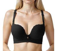 Women's Push Up Bra for Small Bust, Lifting Shaping, Side Breast Taming, Anti Sagging Anti Spreading, Adjustable Support Bra Comfort Push Up V Neck Bras with Adjustable Straps Black