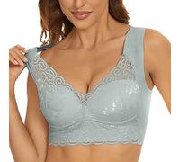 Womens Push Up Everyday Bras Comfortable Wireless Bralettes UK Sale Support Bras Comfort Lace Trim Wirefree Padded Bra UK Clearance Full Cup Seamless Full Coverage Non Wired Firm Control Bra
