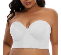 Women's Push Up Plus Size Bra, Smoothing T-Shirt Bra for Back Fat ，Full Back Coverage Underwire Bra，Fashion Deep Cup Bra, White, 42