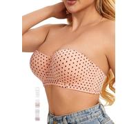 Women's Push up Strapless Bra with Clear Straps for Big Bust, Never Move On Party Band Size(34-48) Cup B/C/D/DD/DDD/G, Peach & Heart, 46C