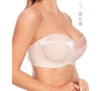 Women's Push up Strapless Bra with Clear Straps for Big Bust, Never Move On Party Band Size(34-48) Cup B/C/D/DD/DDD/G, Beige Pink, 42F